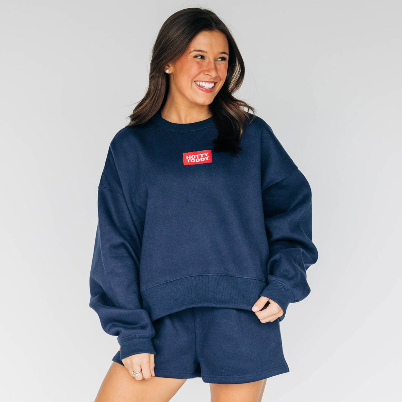 The Becca Boxy Crewneck Hotty Toddy Woven Label | Navy