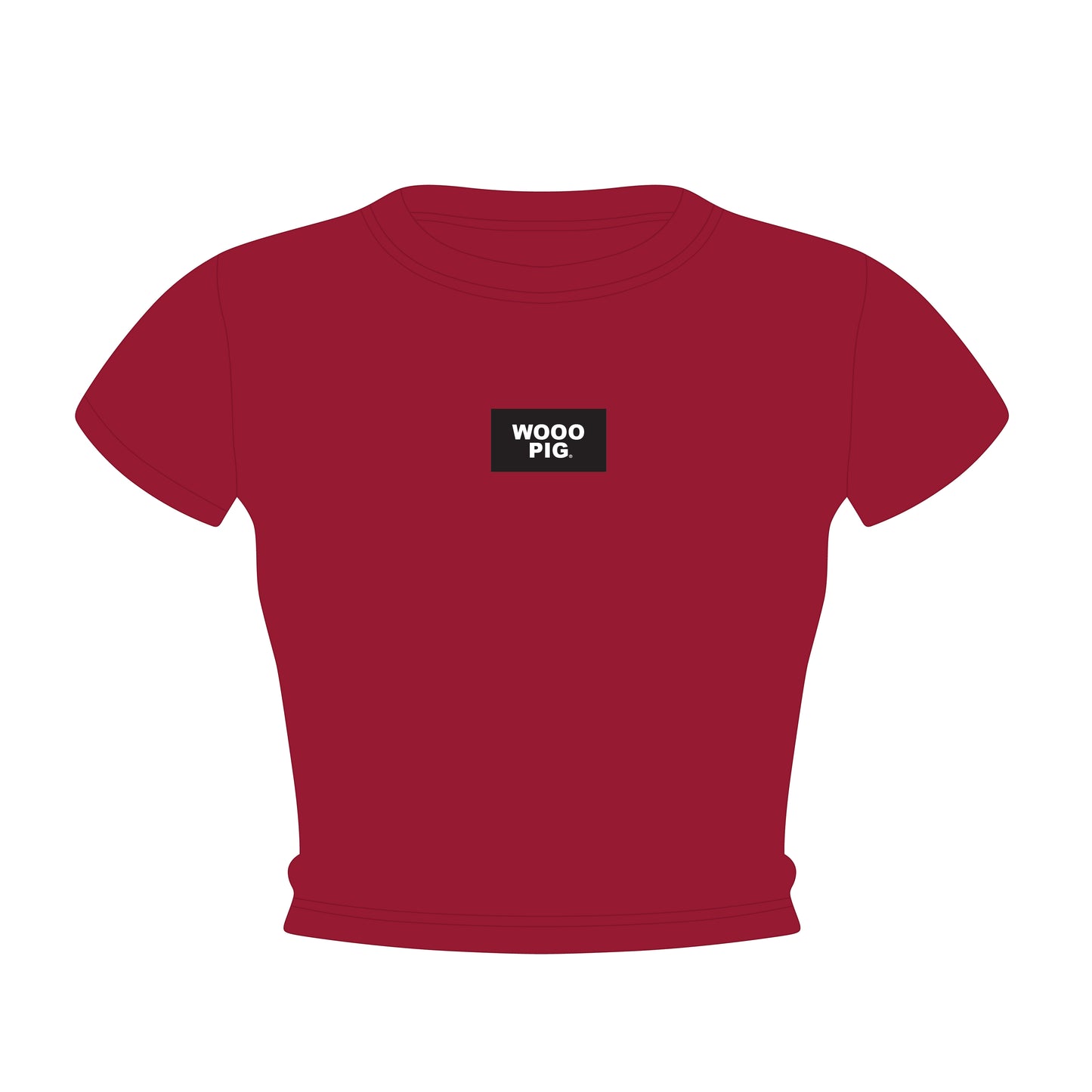 The Raegan Ribbed Baby Tee Wooo Pig Woven Label | Crimson
