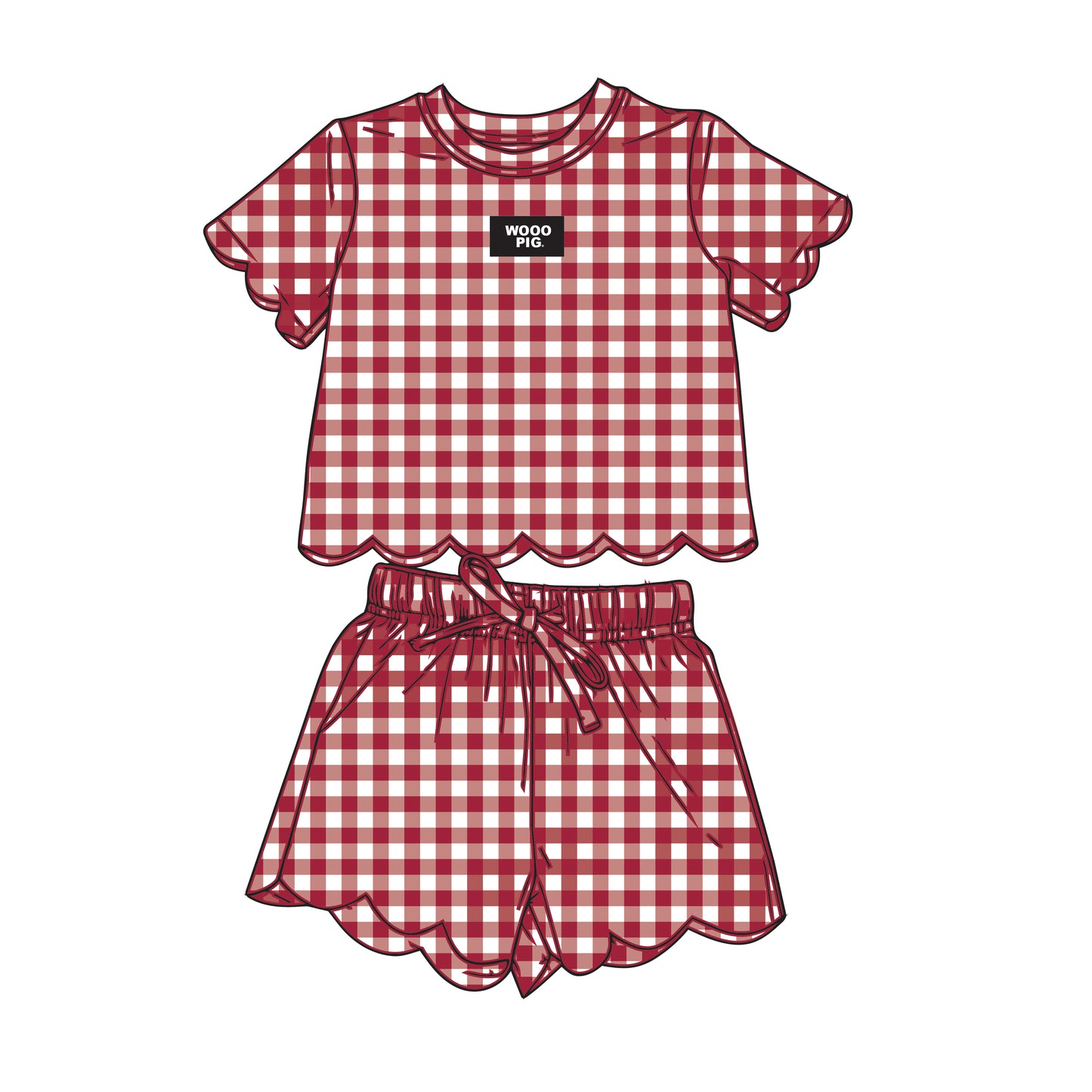 The Sue Scalloped Set Wooo Pig | Youth Crimson