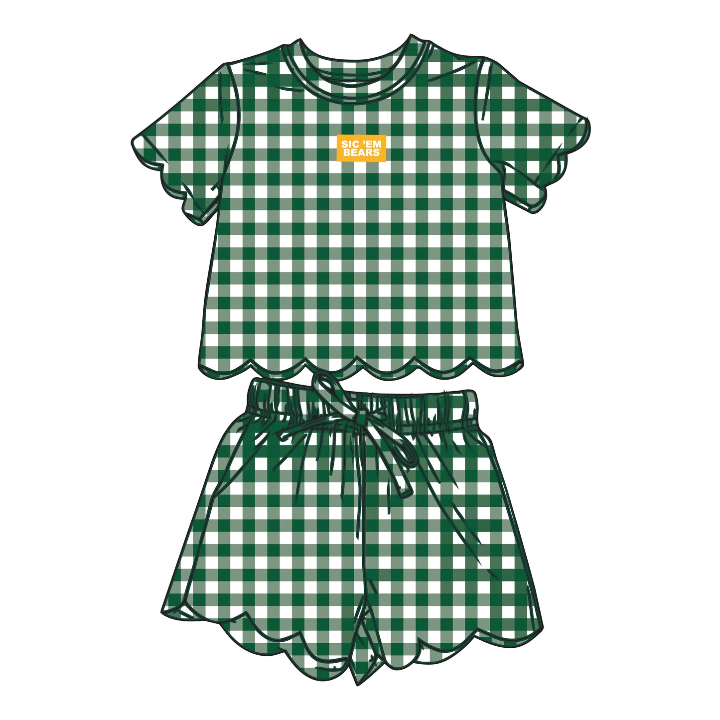 The Sue Scalloped Set Sic 'Em Bears | Youth Green