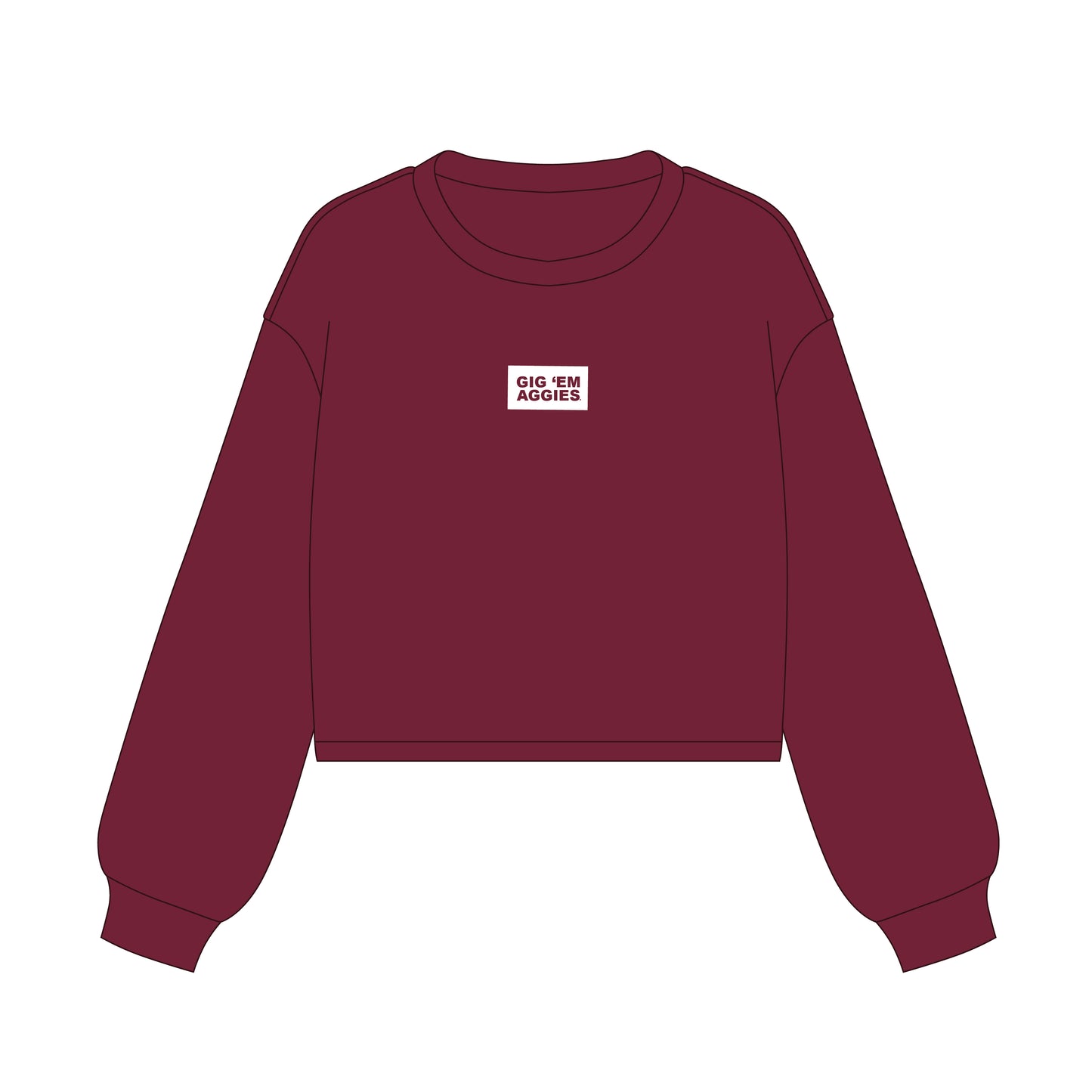 The Becca Boxy Crewneck Gig 'Em Aggies Woven Label | Youth Deep Maroon