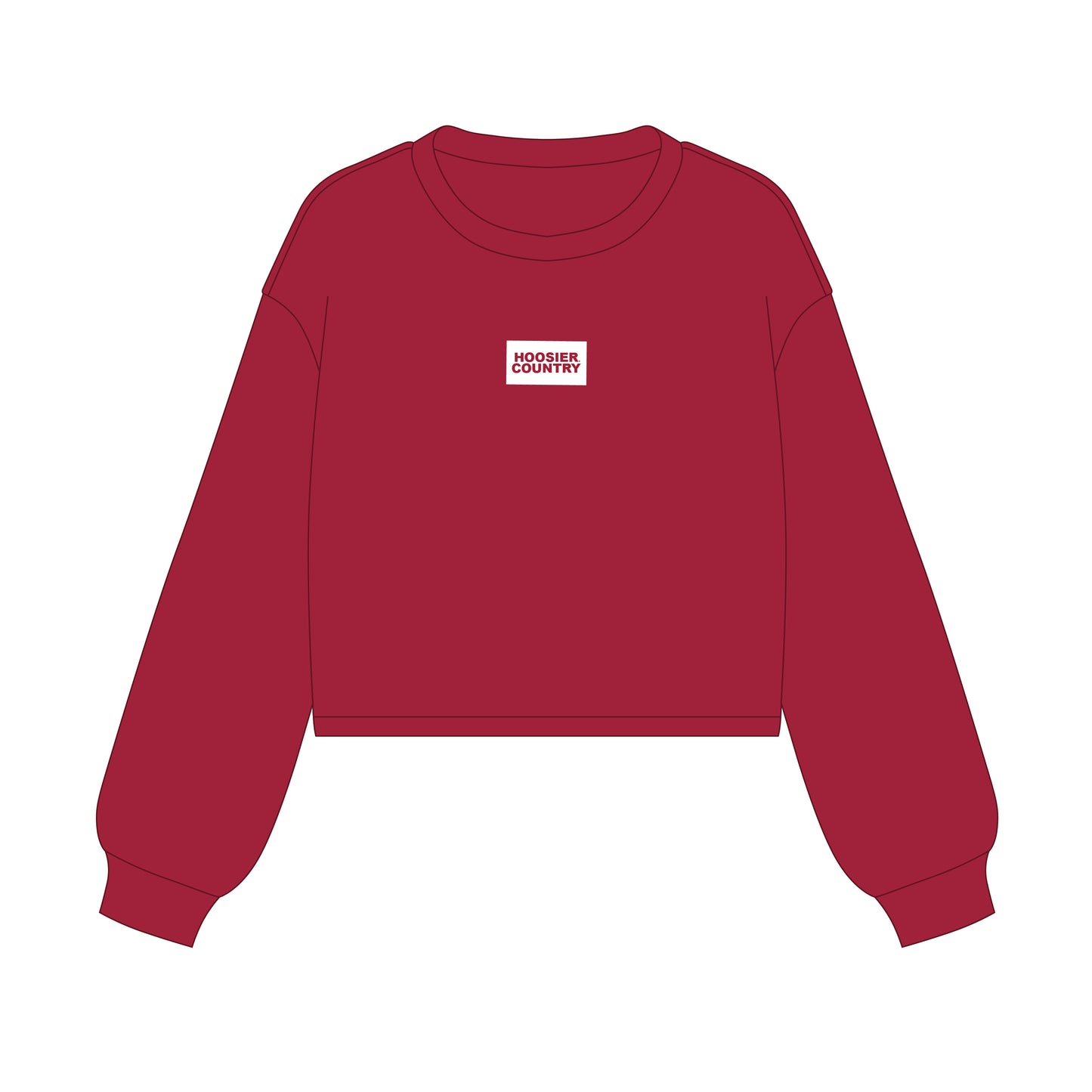 The Becca Boxy Crewneck Hoosiers Country Woven Label | Crimson