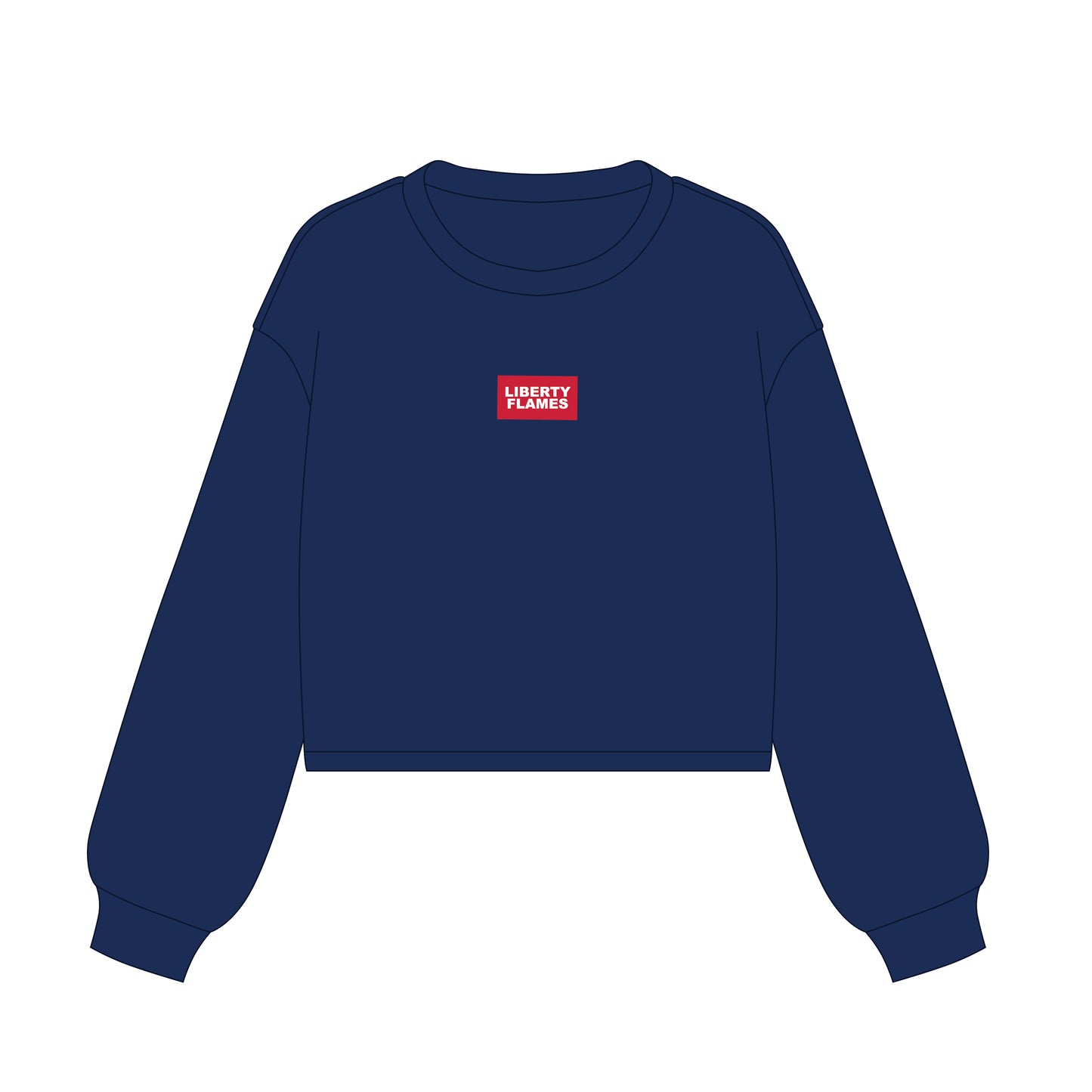 The Becca Boxy Crewneck Liberty Flames Woven Label| Youth Navy