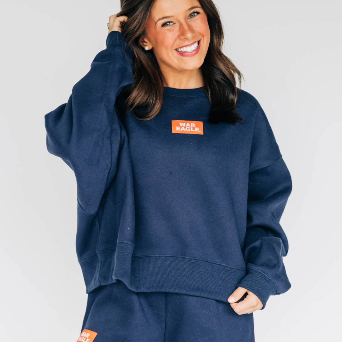 The Becca Boxy Crewneck War Eagle Woven Label | Navy
