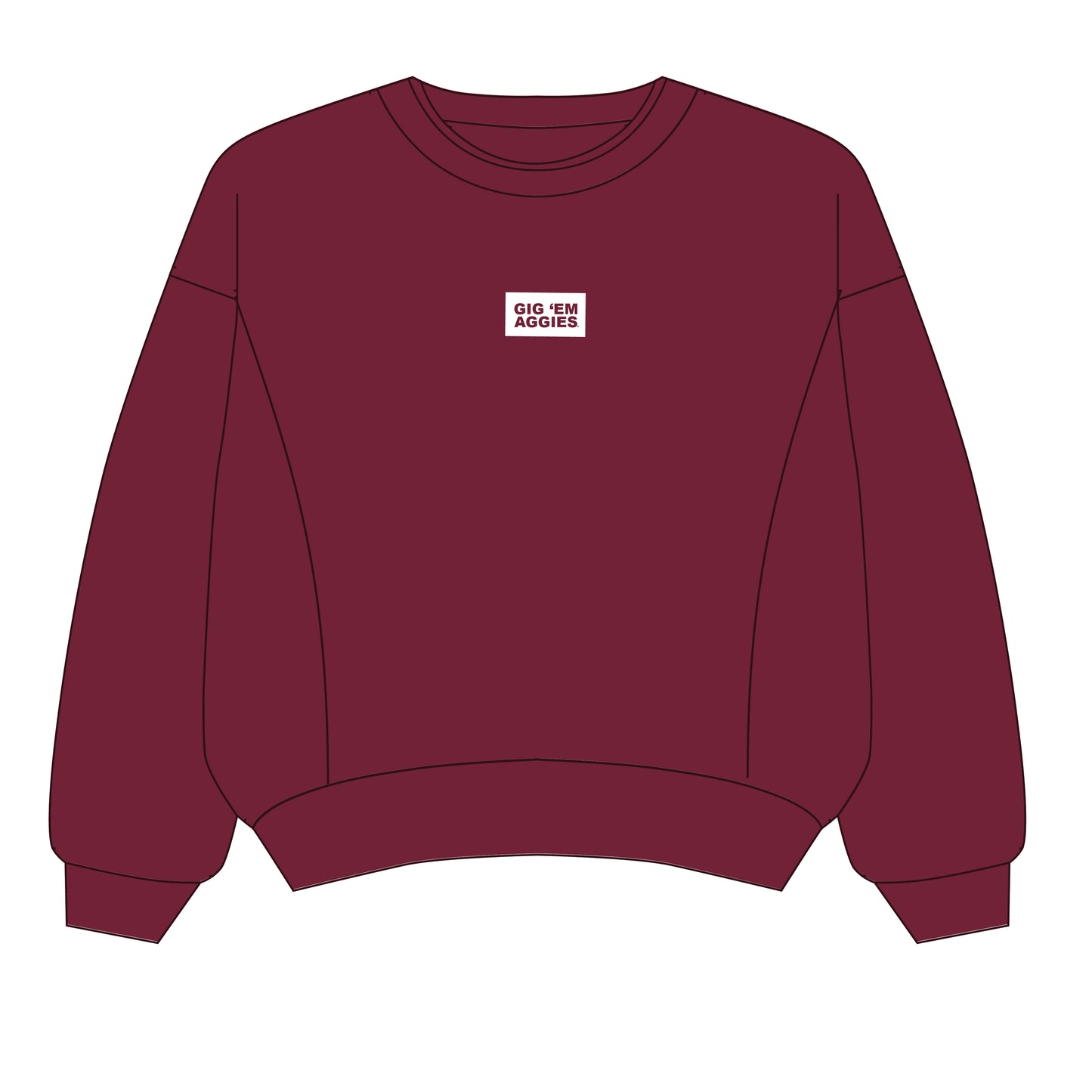 The Molly Corded Crew Gig 'Em Aggies Woven Label | Deep Maroon