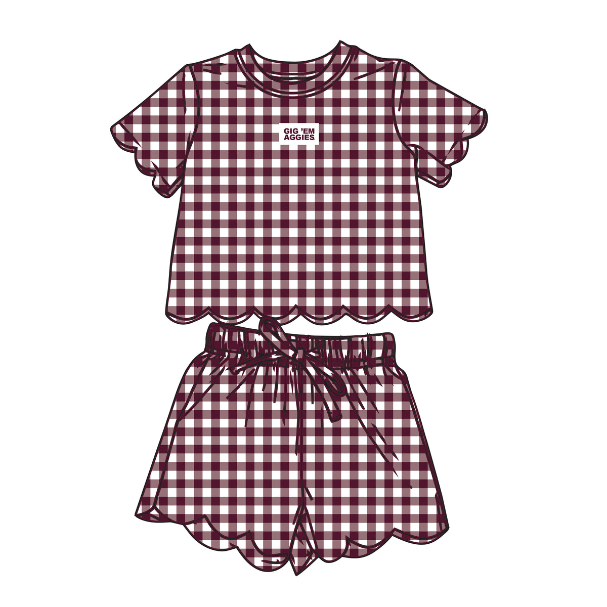 The Sue Scalloped Set Gig Em Aggies | Youth Deep Maroon
