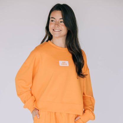 The Ava Airy Crewneck Go Vols Woven Label | Bright Orange