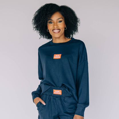 The Ava Airy Crewneck War Eagle Woven Label | Youth Navy