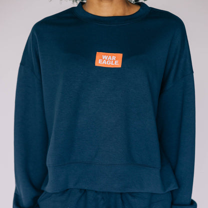 The Ava Airy Crewneck War Eagle Woven Label | Youth Navy