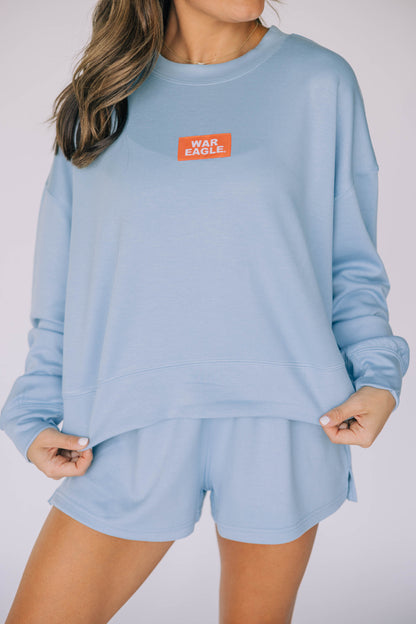 The Ava Airy Crewneck War Eagle Woven Label | Youth Light Blue