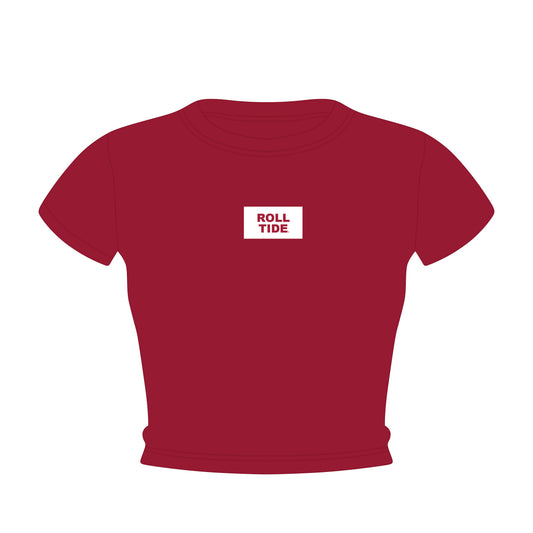 The Raegan Ribbed Baby Tee Roll Tide Woven Label | Crimson