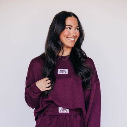 The Ava Airy Crewneck Hail State Woven Label | Deep Maroon