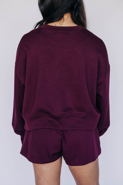 The Ava Airy Crewneck Hail State Woven Label | Deep Maroon