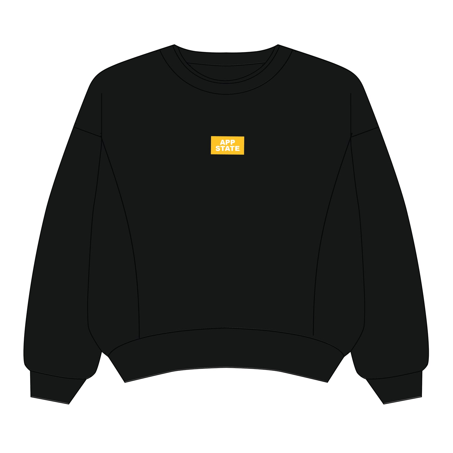 The Molly Corded Crew App State Woven Label | Black