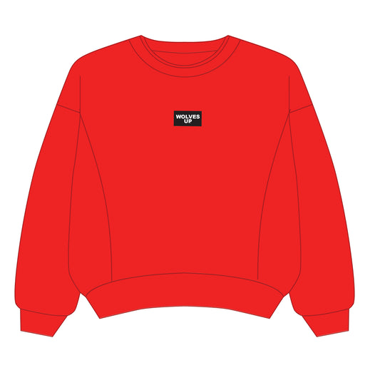 The Molly Corded Crew Wolves Up Woven Label | Bright Red