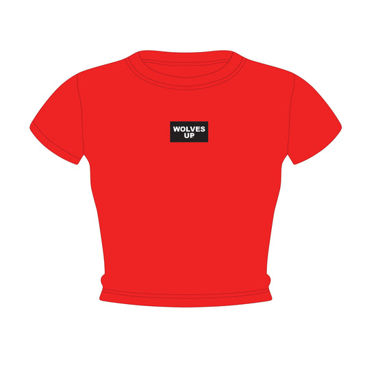 The Raegan Ribbed Baby Tee Wolves Up Woven Label | Bright Red