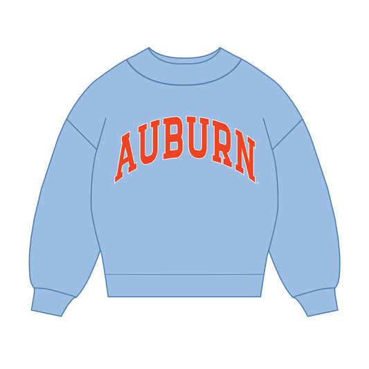 The Madi Classic Mockneck Auburn Applique | Youth Light Blue