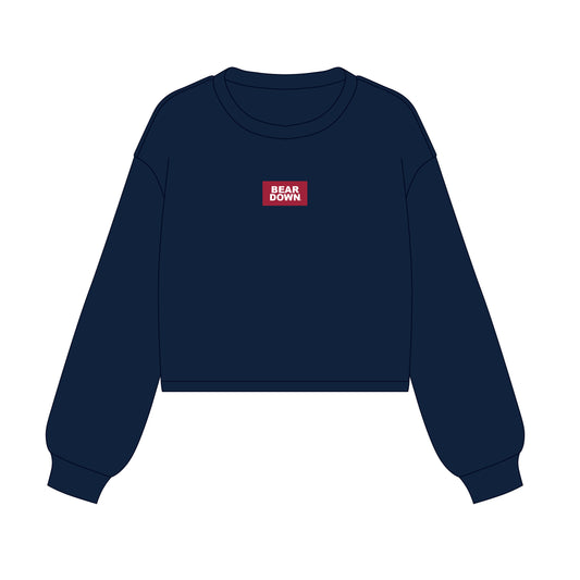 The Becca Boxy Crewneck Bear Down Woven Label | Navy