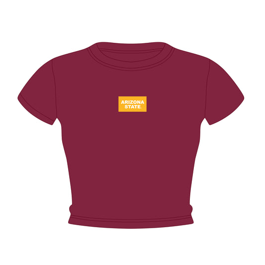 The Raegan Ribbed Baby Tee Arizona State Woven Label | Maroon