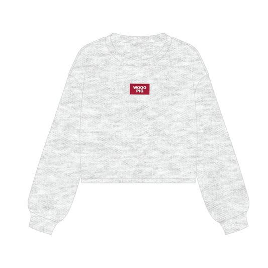 The Becca Boxy Crewneck Wooo Pig Woven Label | Ash