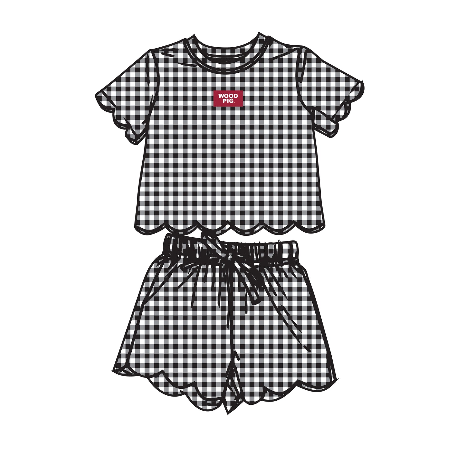 The Sue Scalloped Set Wooo Pig | Youth Black