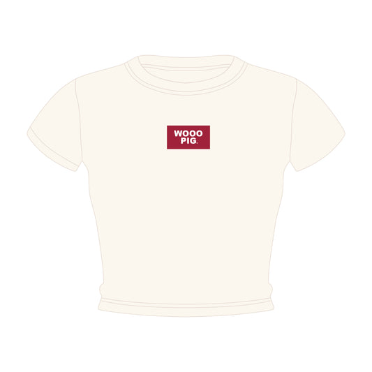 The Raegan Ribbed Baby Tee Wooo Pig Woven Label | Bone