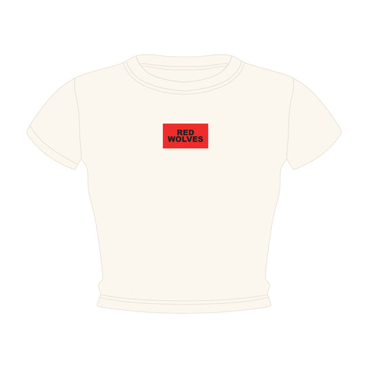 The Raegan Ribbed Baby Tee Red Wolves Woven Label | Bone