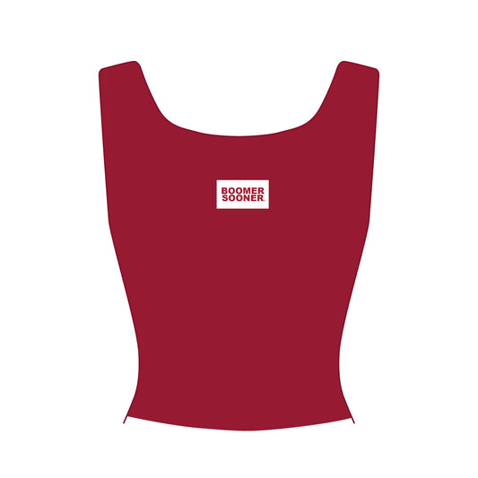 The Alli Airy Tank Boomer Sooner Woven Label  | Crimson