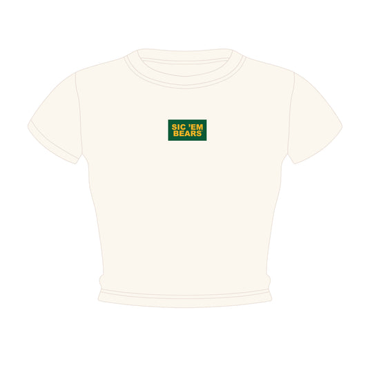 The Raegan Ribbed Baby Tee Sic 'Em Bears Woven Label | Bone