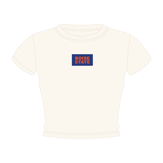 The Raegan Ribbed Baby Tee Boise State Woven Label | Bone