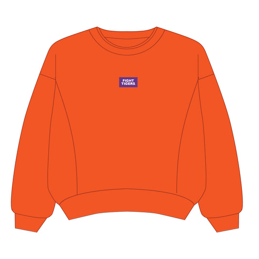 The Molly Corded Crew Fight Tigers Woven Label | Orange