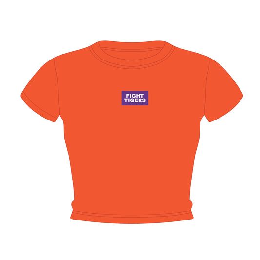 The Raegan Ribbed Baby Tee Fight Tigers Woven Label | Orange