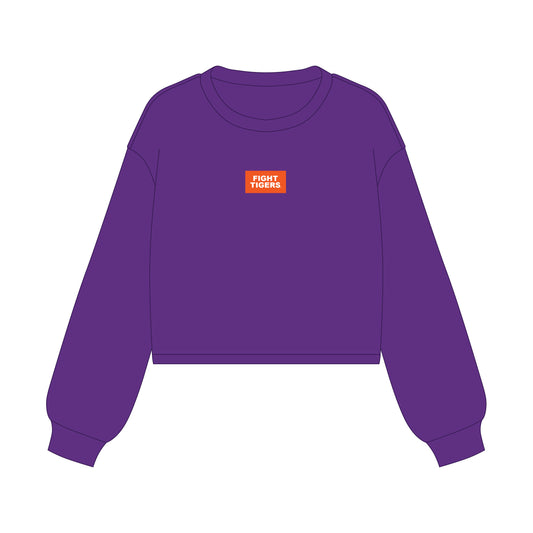 The Becca Boxy Crewneck Fight Tigers Woven Label | Purple