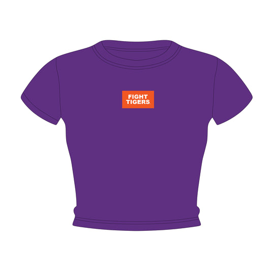 The Raegan Ribbed Baby Tee Fight Tigers Woven Label | Purple