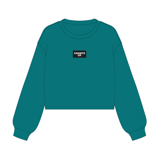 The Becca Boxy Crewneck Chants Up Woven Label | Teal