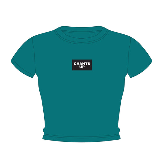 The Raegan Ribbed Baby Tee Chants Up Woven Label | Teal