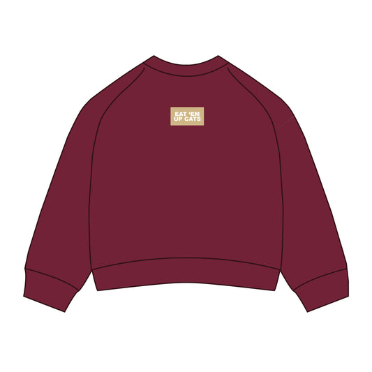 The Ava Airy Crewneck Eat 'Em Up Cats Woven Label | Maroon