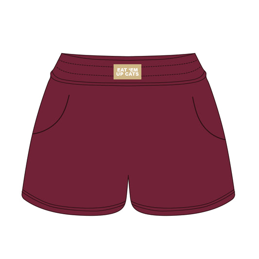 The Ava Airy Shorts Eat 'Em Up Cats Woven Label | Maroon