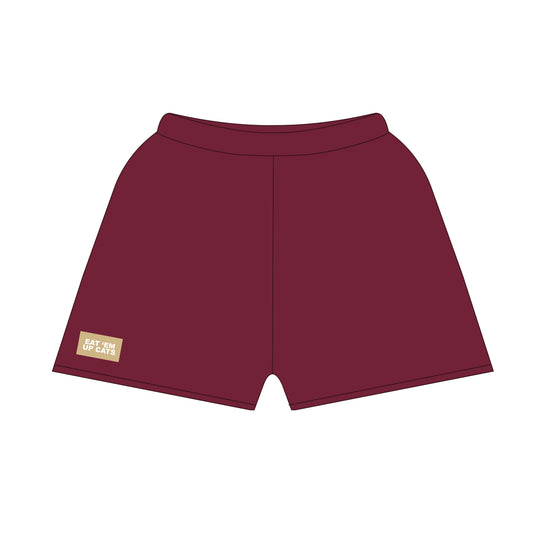 The Becca Shorts Eat 'Em Up Cats Woven Label | Maroon