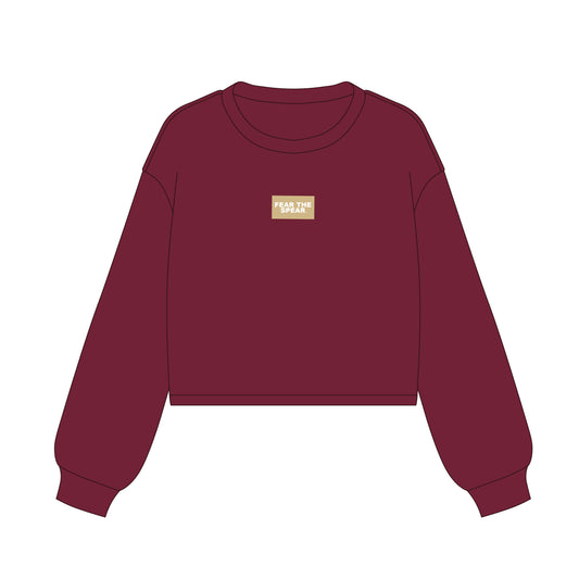 The Becca Boxy Crewneck Fear The Spear Woven Label | Youth Garnet