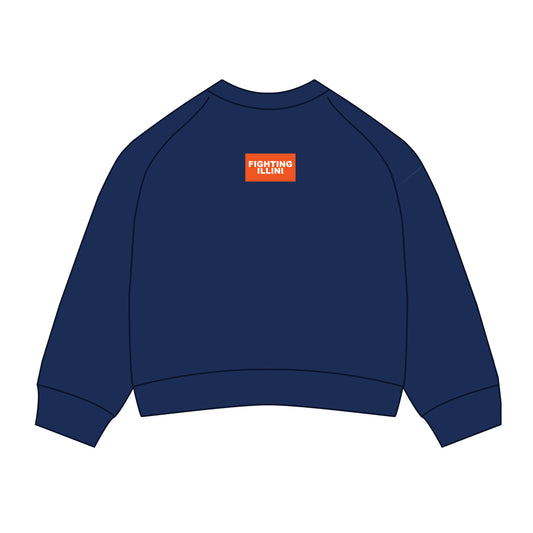 The Ava Airy Crewneck Fighting Illini Woven Label | Navy