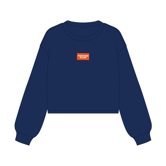 The Becca Boxy Crewneck Fighting Illini Woven Label | Navy