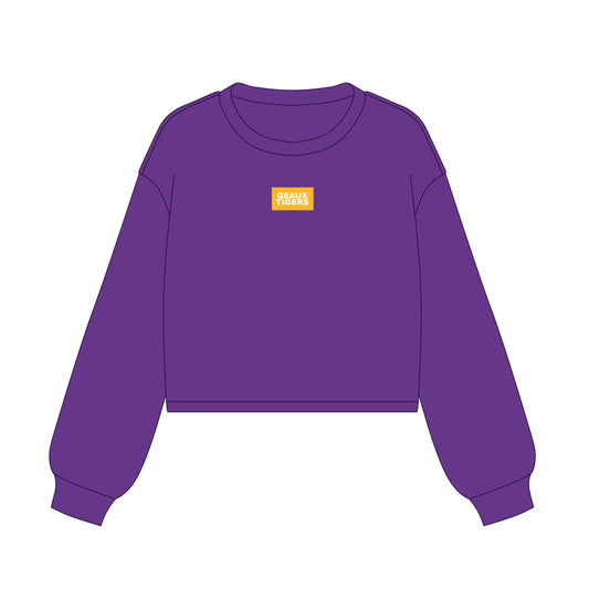 The Becca Boxy Crewneck Geaux Tigers Woven Label | Purple