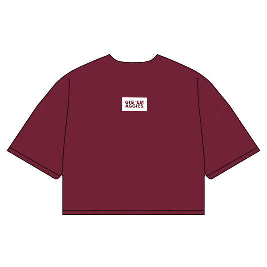 The Kristen Airy Tee Gig 'Em Aggies Woven Label | Deep Maroon