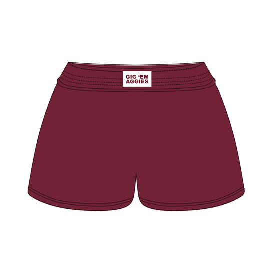 The Liz Nylon Shorts Gig 'Em Aggies Woven Label | Deep Maroon