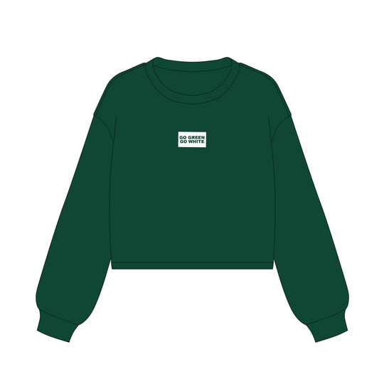 The Becca Boxy Crewneck Go Green Go White Woven Label | Dark Green