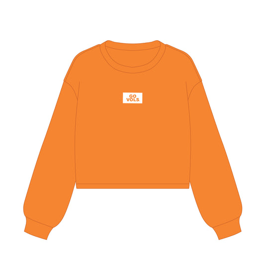 The Becca Boxy Crewneck Go Vols Woven Label | Youth Bright Orange