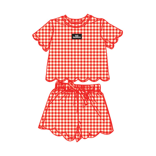The Sue Scalloped Set Go Dawgs | Youth Bright Red
