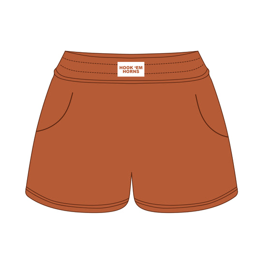 The Ava Airy Shorts Hook 'Em Horns Woven Label | Burnt Orange