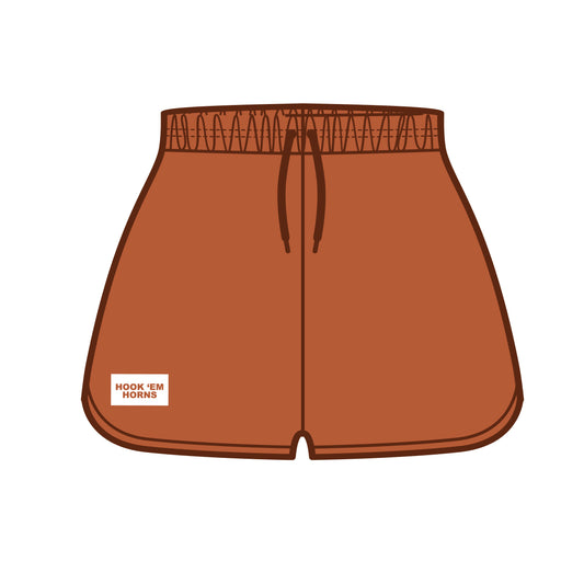 The Kristen Airy Lounge Shorts Hook 'Em Horns Woven Label | Burnt Orange
